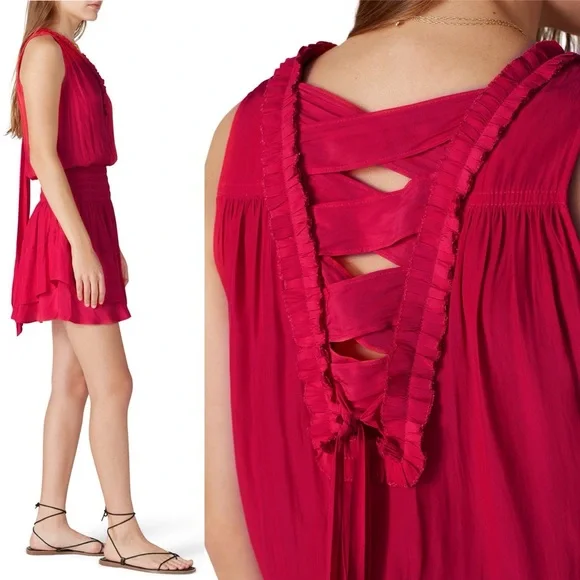 Ramy Brook Pink Ella Dress - Ruffled Tie Back Sundress Size Small - Picture 2 of 8